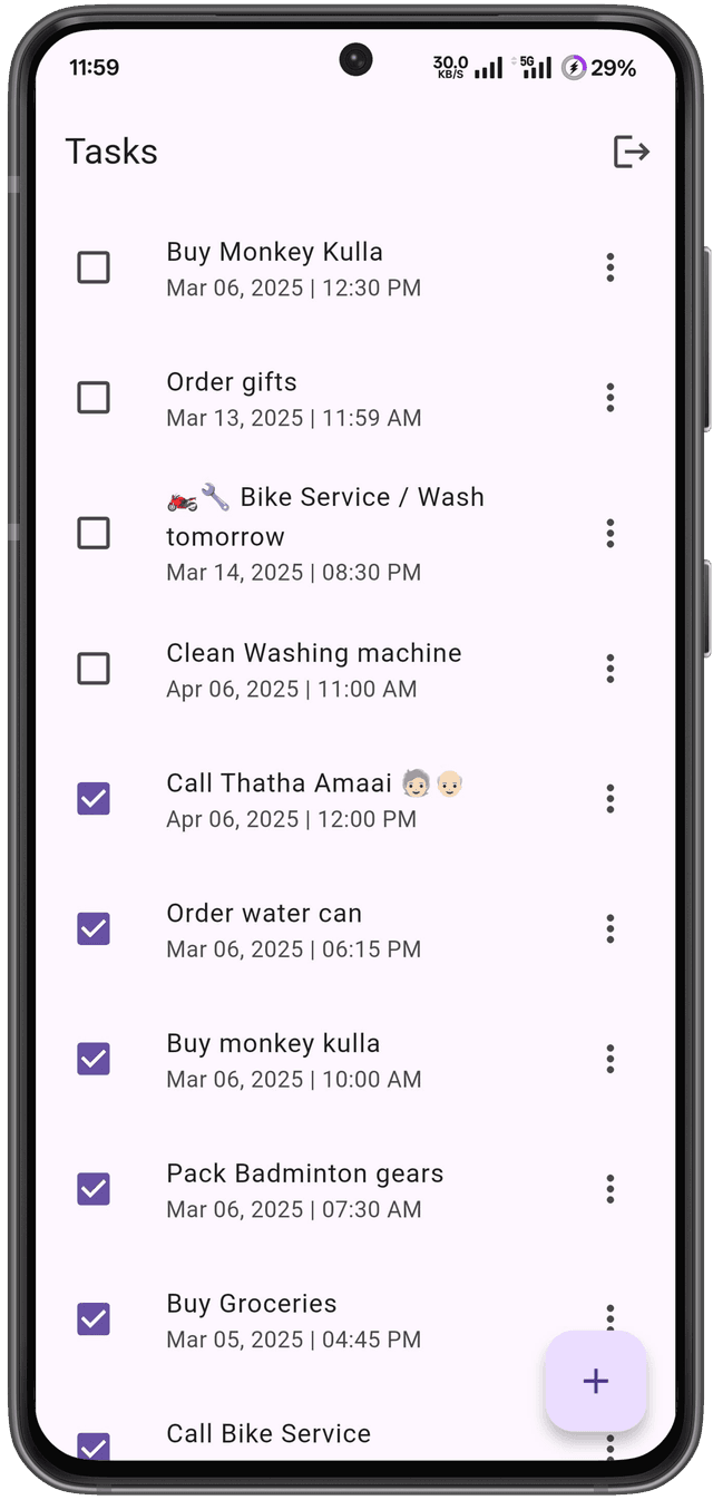 NeverForget task list